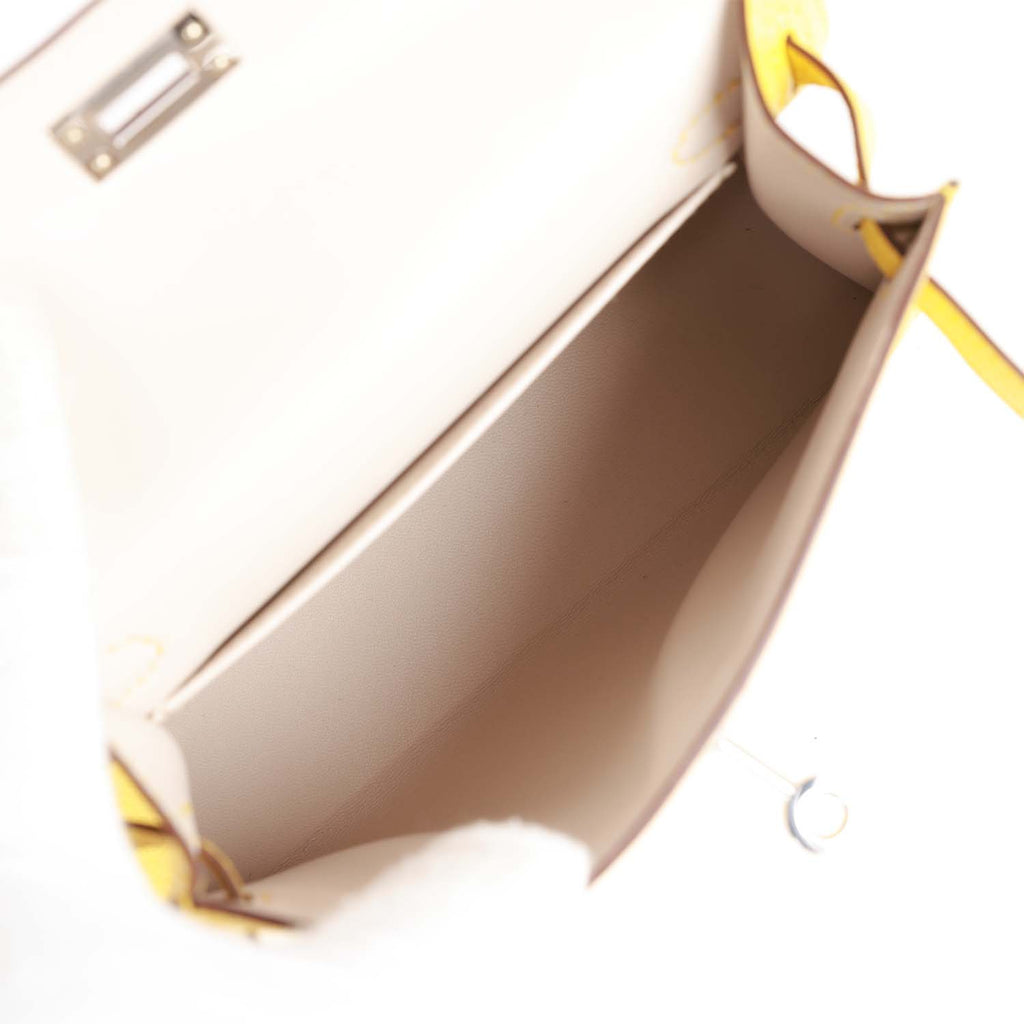 Hermes Kelly 20 Mini Sellier Bag Jaune de Naples Verso Chevre Palladium •  MIGHTYCHIC • 
