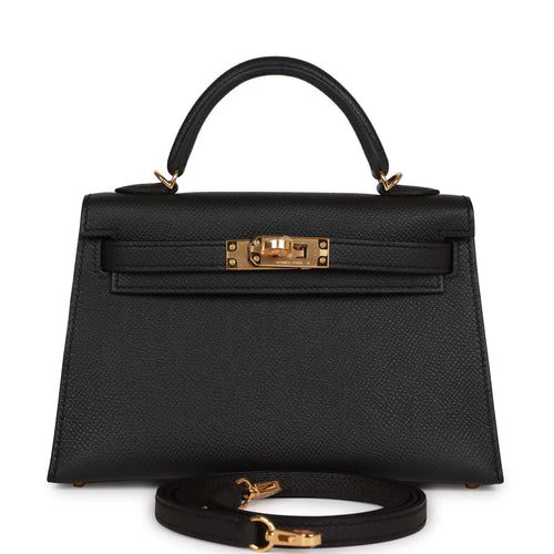 Hermes Kelly Sellier 20 Black Epsom Gold Hardware