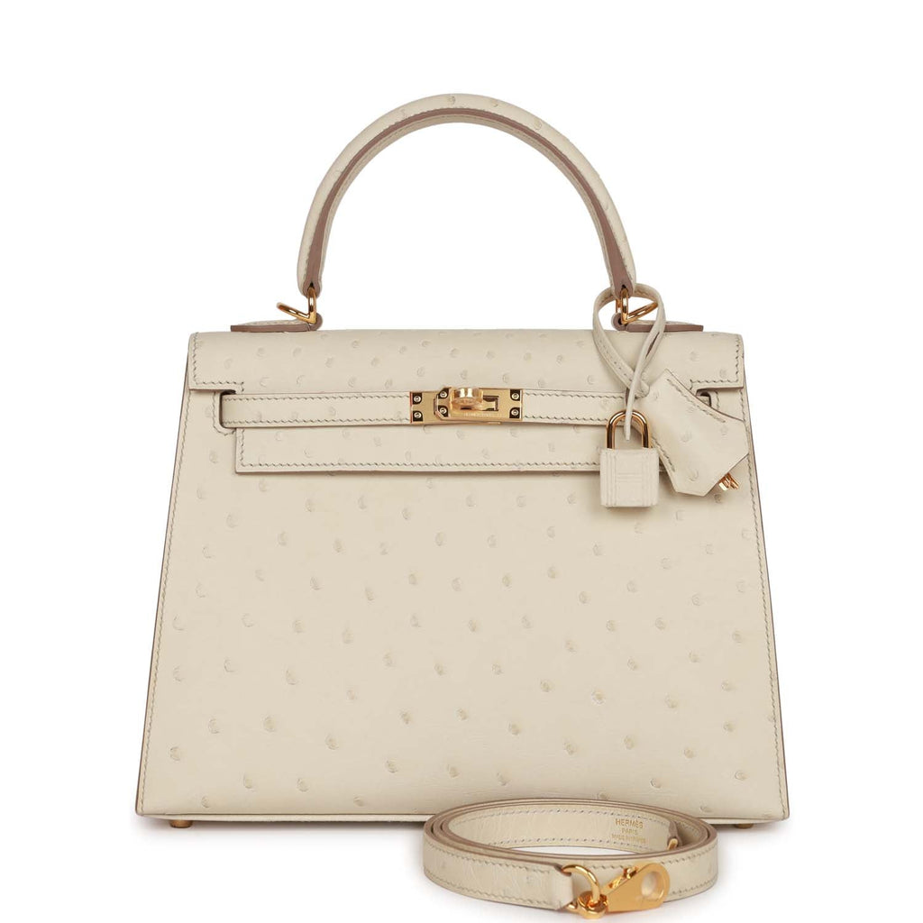 Hermes Kelly Sellier 25 Chai Ostrich Gold Hardware