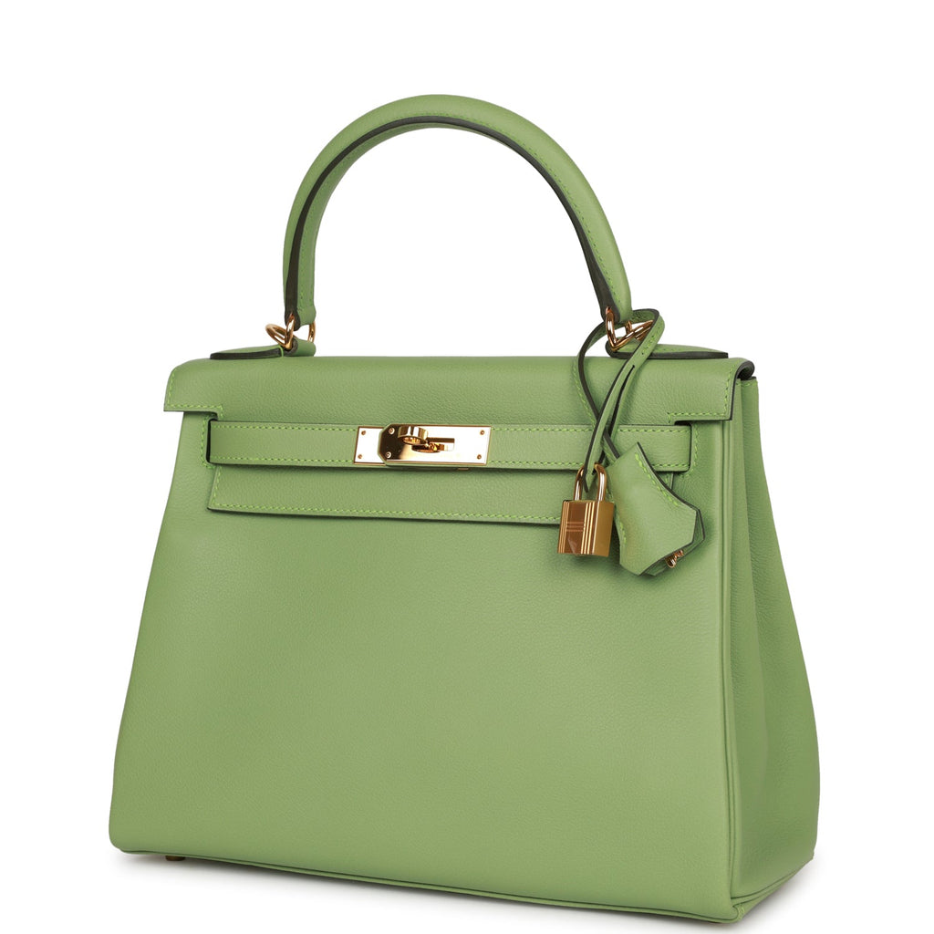 Hermes Ghw Kelly 28 2 Way Shoulder Bag Evercolour Vert Criquet Green