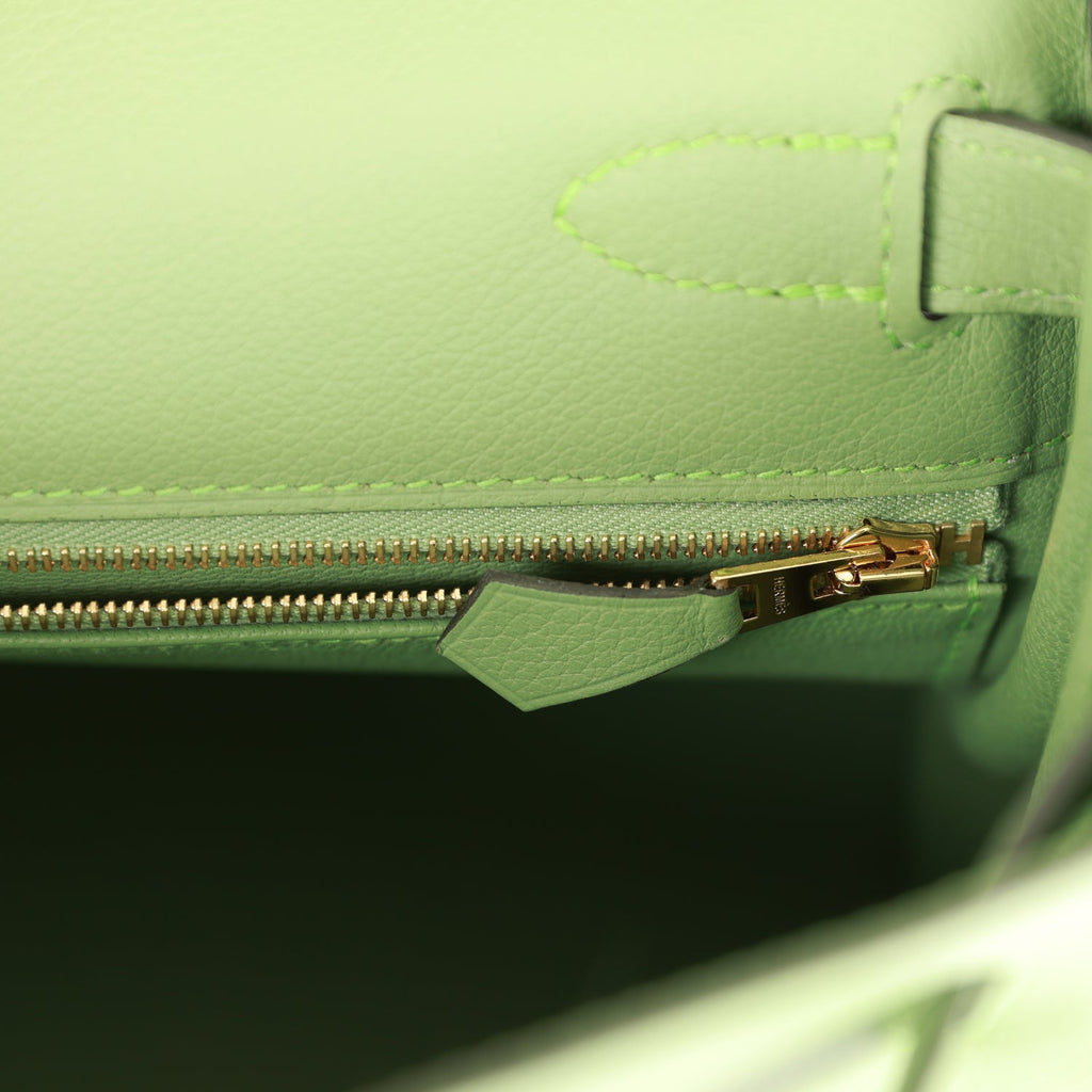 Hermes Kelly bag 32 Retourne Olive green Clemence leather Gold