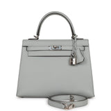 Pre-owned Hermes Kelly Sellier 25 Bleu Glacier Epsom Palladium Hardware