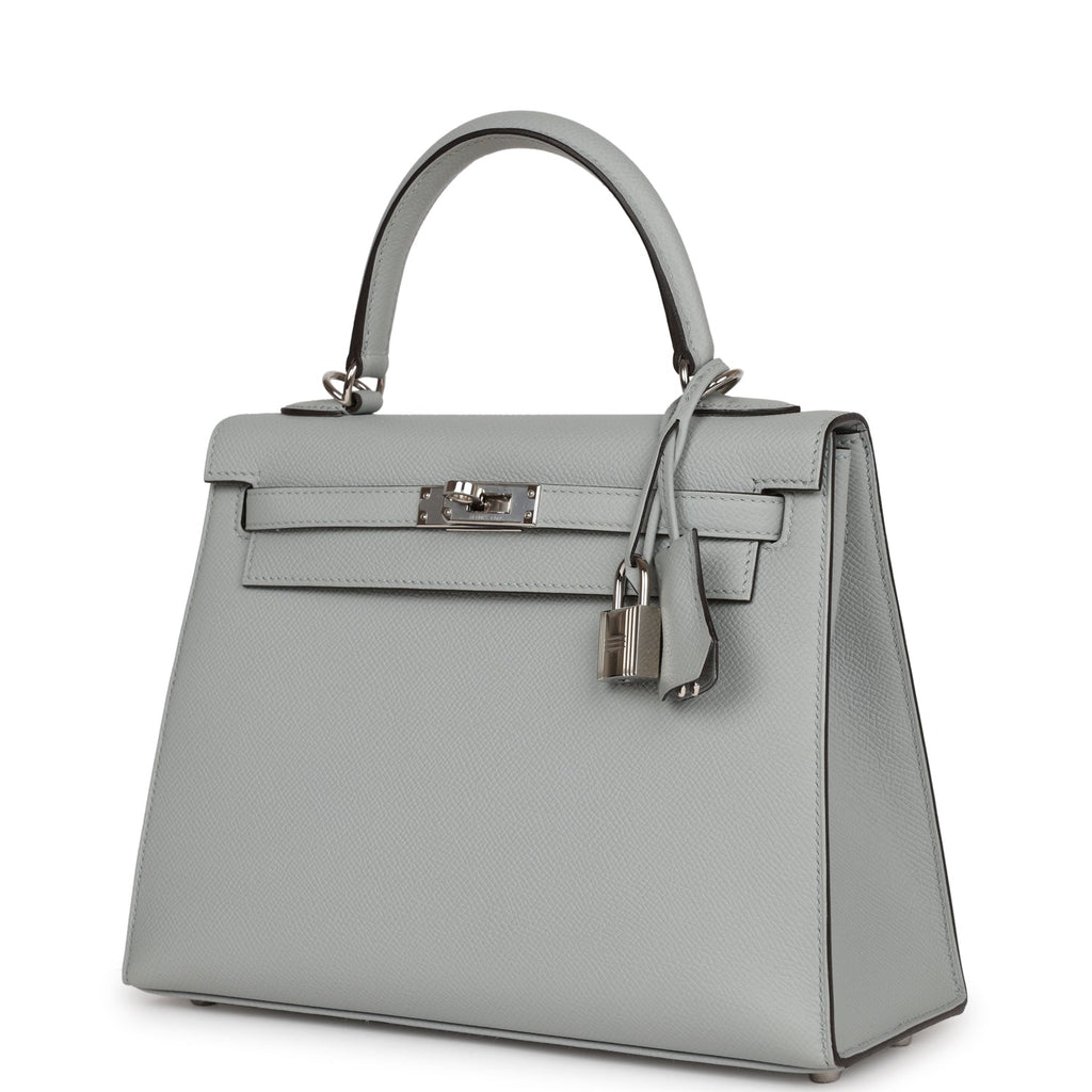 Pre-owned Hermes Kelly Sellier 25 Bleu Glacier Epsom Palladium Hardwar ...