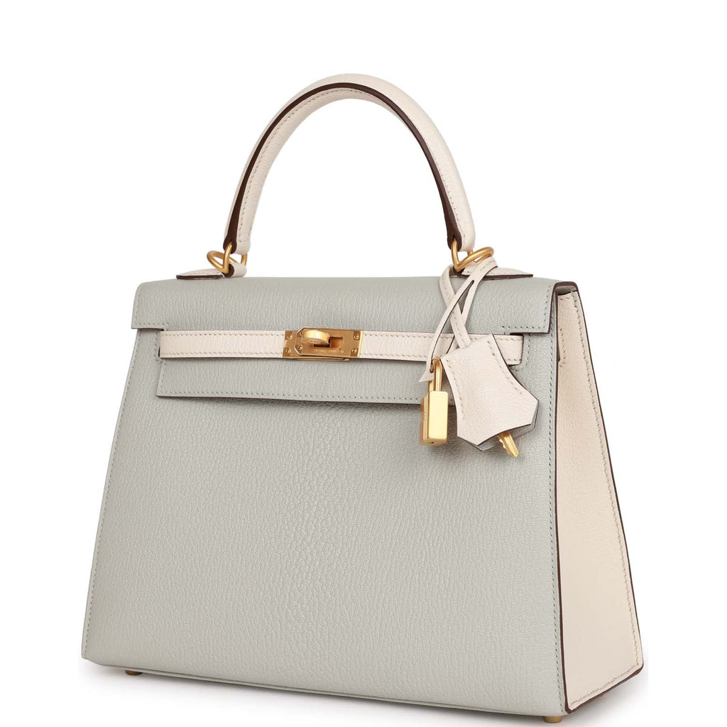 Hermes HSS Kelly Sellier 25 Gris Perle and Nata Chevre Brushed Gold ...