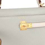 Hermes Special Order (HSS) Kelly Sellier 25 Gris Perle and Nata Chevre Brushed Gold Hardware