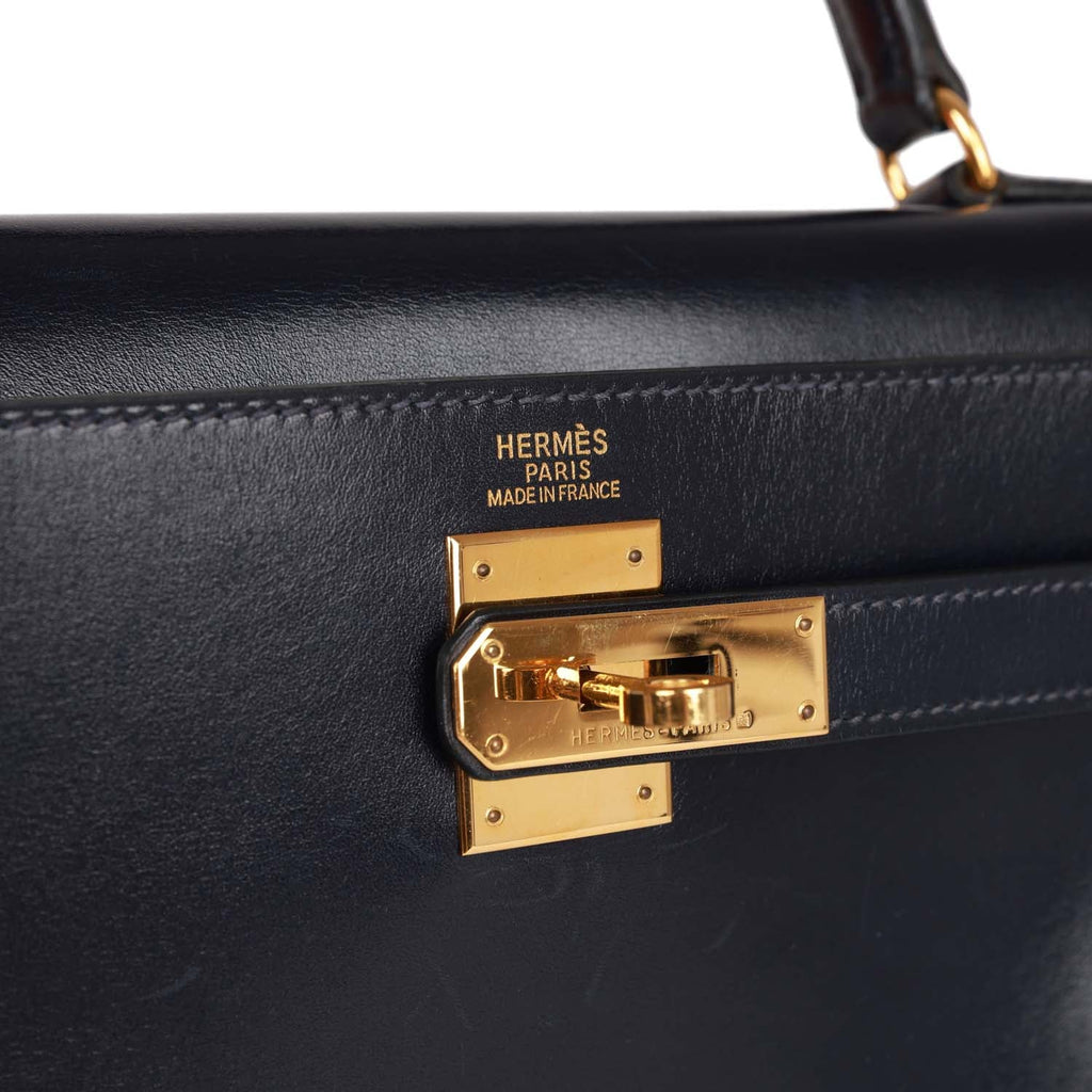 Vintage Hermes Kelly Retourne 32 Navy Box Gold Hardware – Madison Avenue  Couture