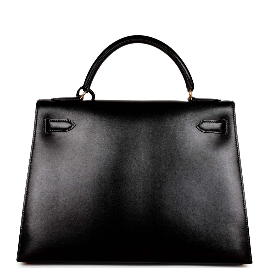 HERMES KELLY 32 Black Box Leather Bag Vintage