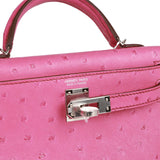 Hermès Kelly 25 Sellier Rose Tyrien Ostrich Palladium Hardware