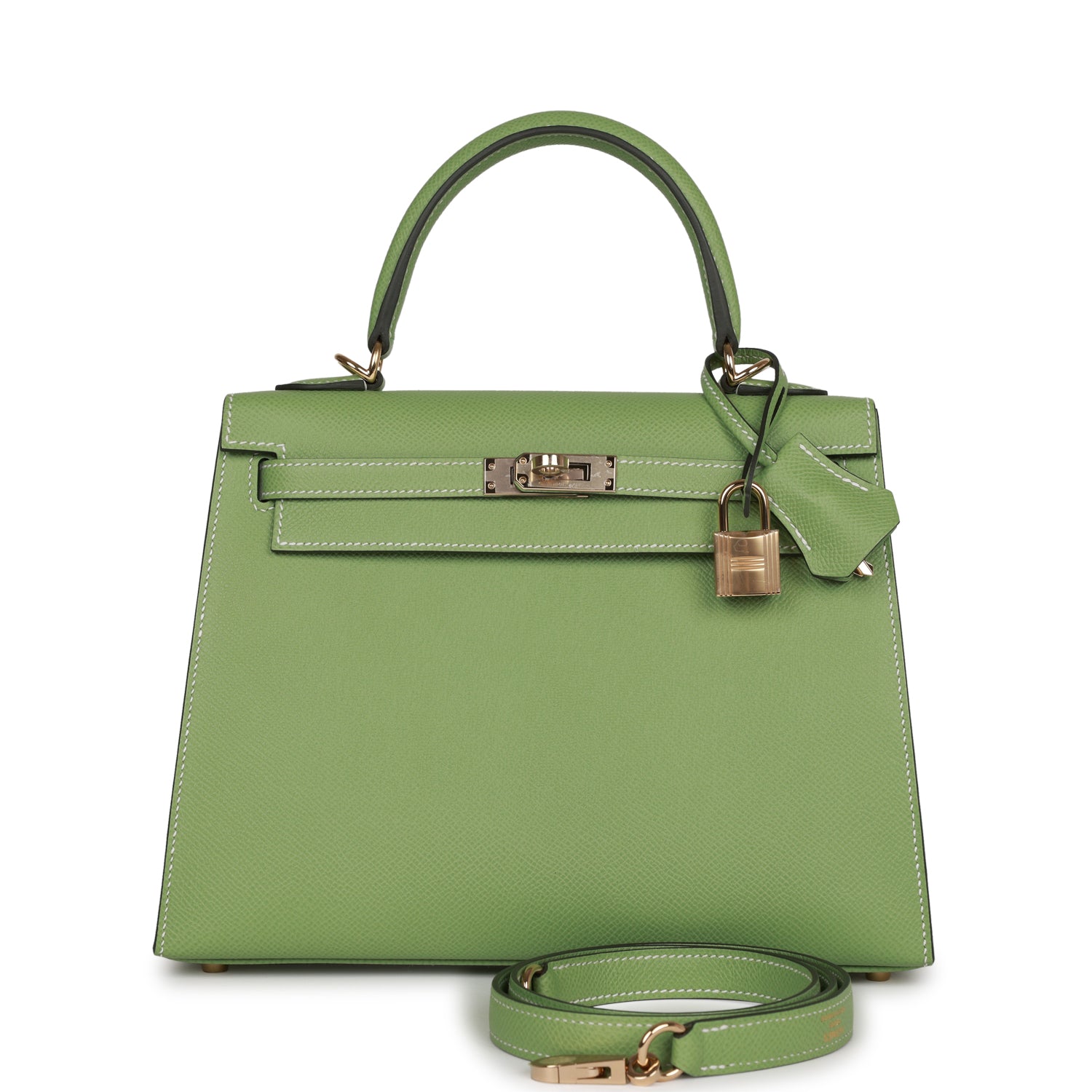 Hermes Special Order (HSS) Kelly Sellier 25 Vert Criquet Epsom Permabr ...