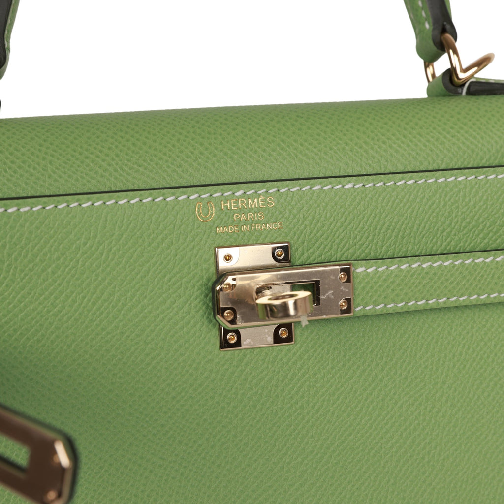 Hermes Special Order (HSS) Kelly Sellier 25 Vert Criquet Epsom Permabr –  Madison Avenue Couture
