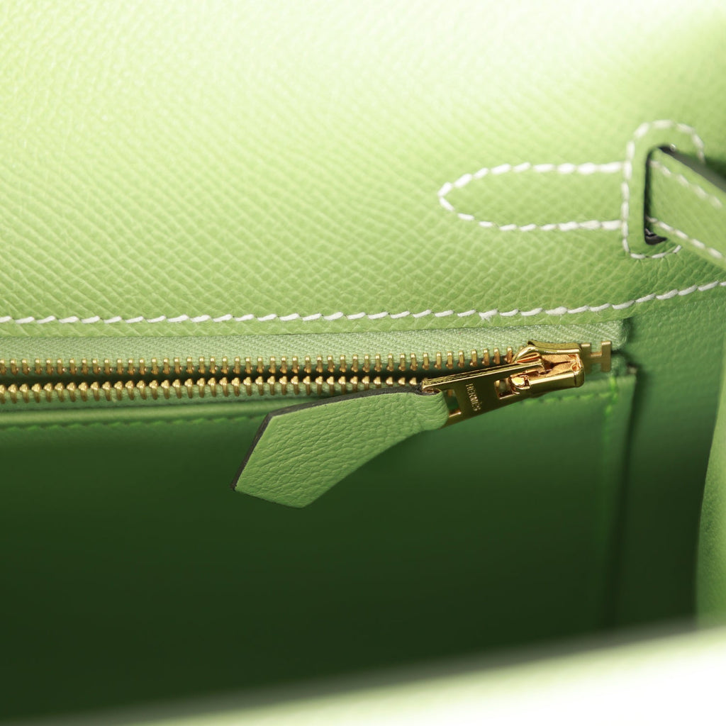 Hermes Kelly 25 Sellier Bag Vert Criquet Epsom Leather with Gold
