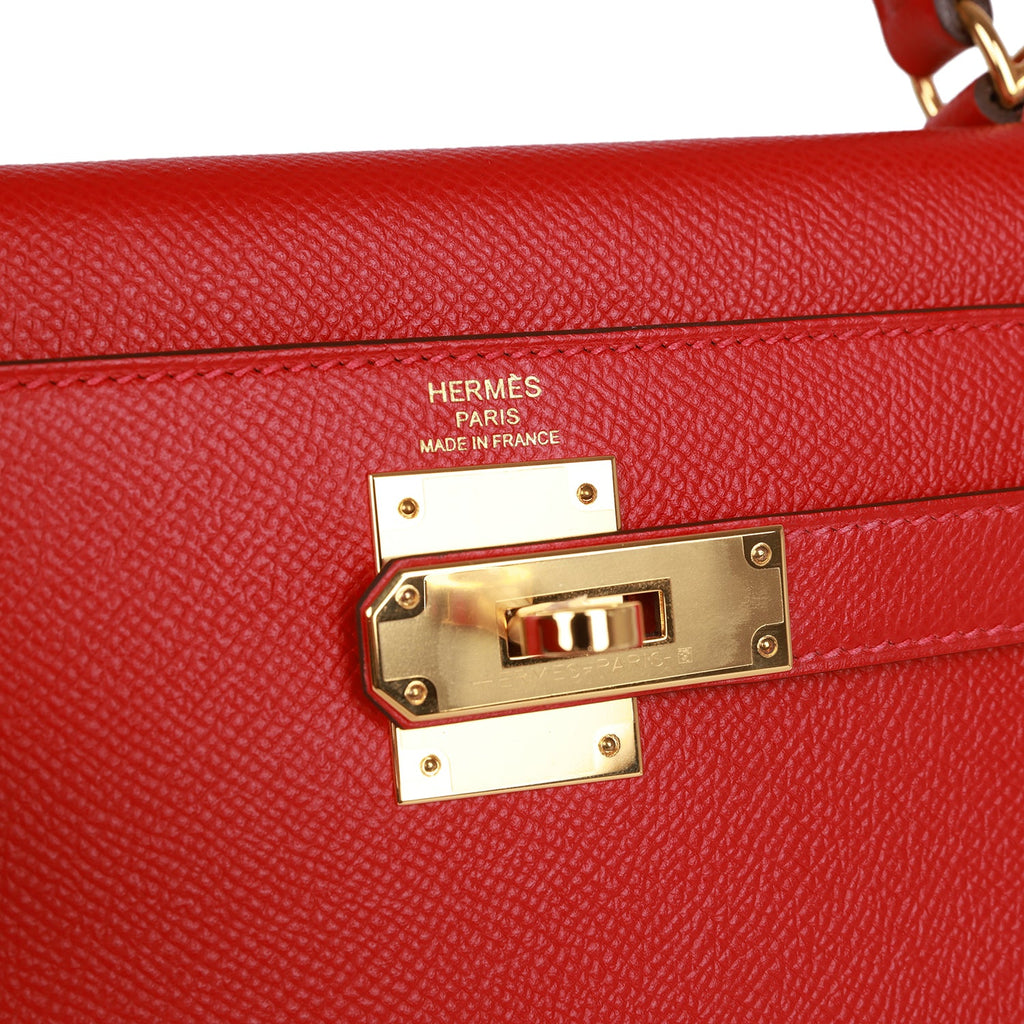 Hermes Kelly 20 Mini Sellier Bag Rouge Tomate Epsom Gold Hardware