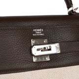 Pre-owned Hermes Kelly Retourne 35 Ebene Clemence and Toile H Palladium Hardware