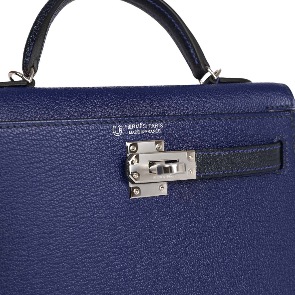 Hermès Kelly 20 Bleu Saphir Sellier Chevre Mysore Palladium