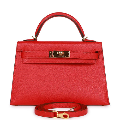 Pre-owned Hermes Kelly 20 Rouge de Coeur Chevre Mysore Gold Hardware