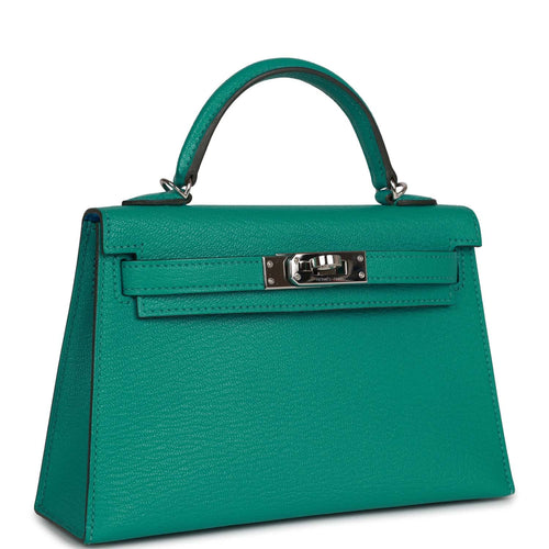 Pre-owned Hermes Kelly 20 Verso Vert Verone Verso Chevre Palladium Hardware