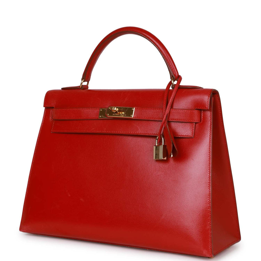 Hermes Rouge H Box Leather Sellier Birkin Handbag