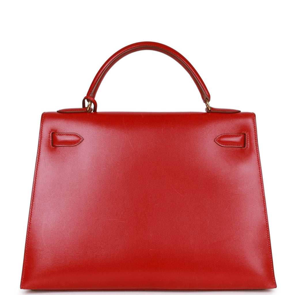 Hermes Kelly 32 Rouge Vif Veau Box Calfskin Leather Gold Plated Hardware  1998 B Stamp
