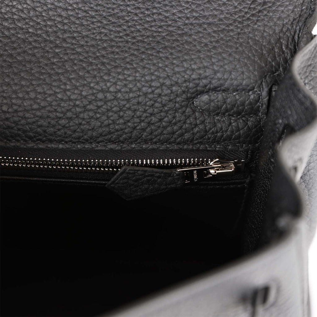 Hermès Kelly Depeche 25 Black Togo With Silver Hardware