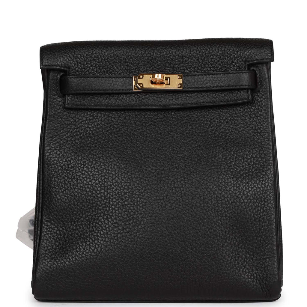 Hermes 28cm Black Clemence Leather Kelly Ado Backpack Bag with Gold, Lot  #58096