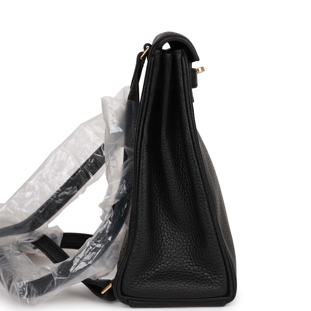 HERMES NEW Kelly Ado Black Taurillon Clemence Gold Hardware Shoulder  Backpack