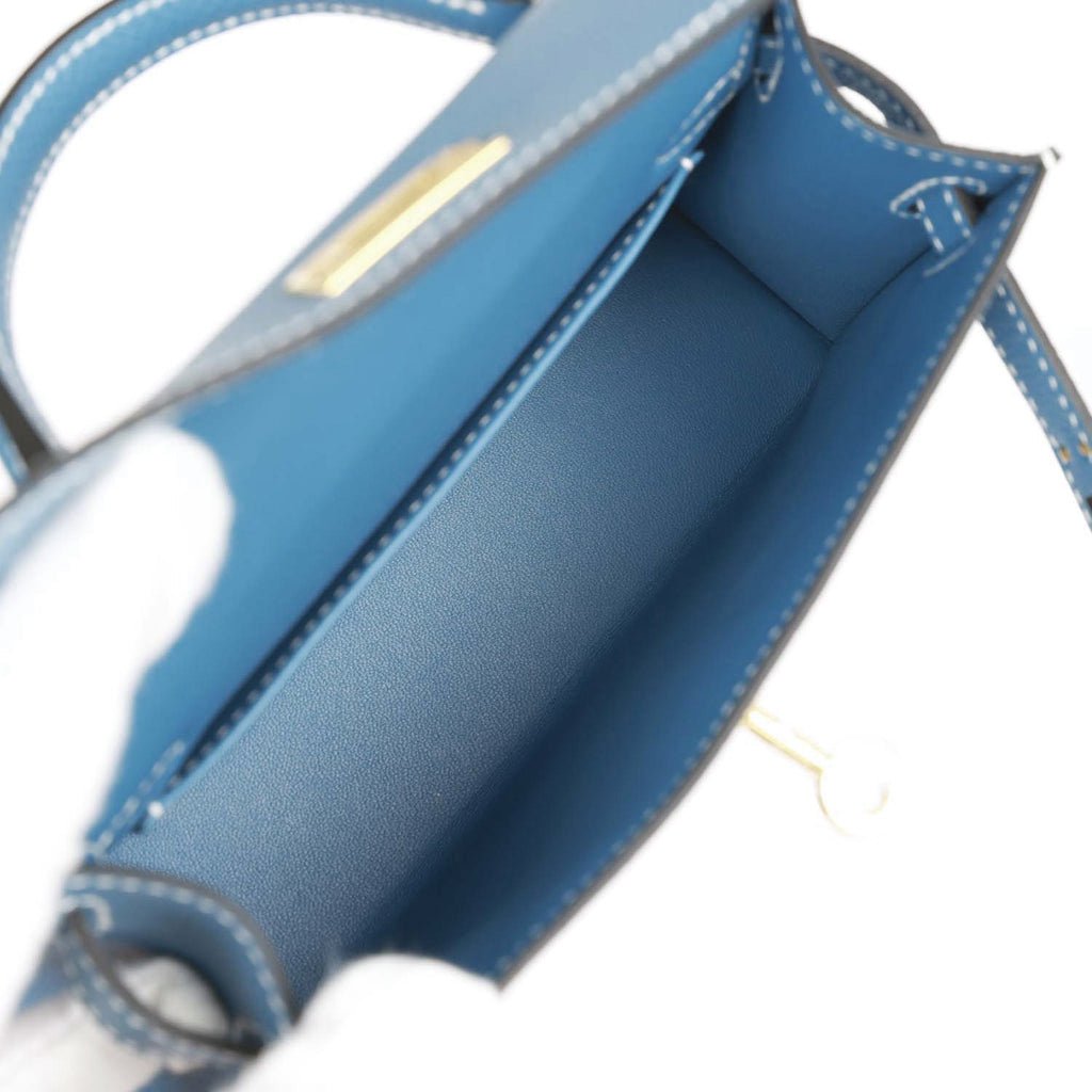 Hermès Kelly Sellier Mini II Epsom Bleu Glacier GHW. Price Upon