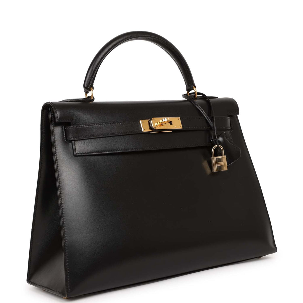 Hermes Black Box Calf Leather Gold Hardware Kelly Sellier 32 Bag