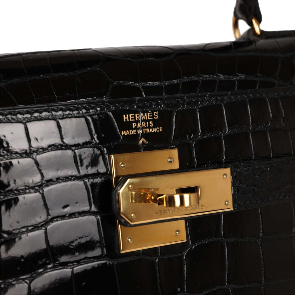 Hermes Black Shiny Niloticus Crocodile Sellier Kelly 32cm – Madison Avenue  Couture