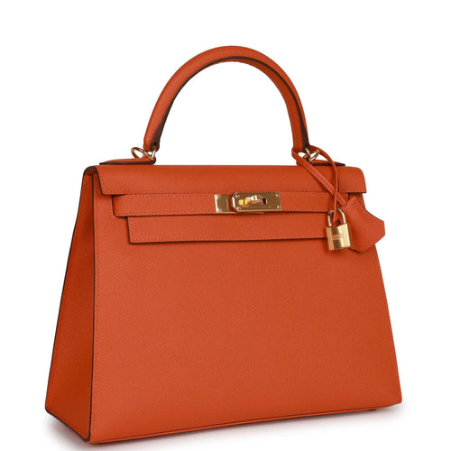 HERMÈS, HORSESHOE STAMP (HSS) TRI-COLOR BLEU ELECTRIC, BAMBOO AND JAUNE  POUSSIN RETOURNE KELLY 32CM OF EPSOM LEATHER WITH BRUSHED GOLD HARDWARE, Handbags & Accessories, 2020