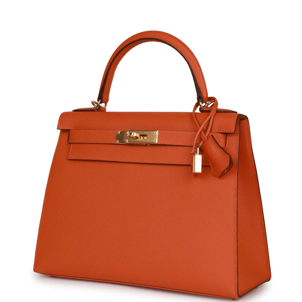 Hermes Orange Epsom Leather Gold Plated Kelly Cut Bag - Yoogi's Closet