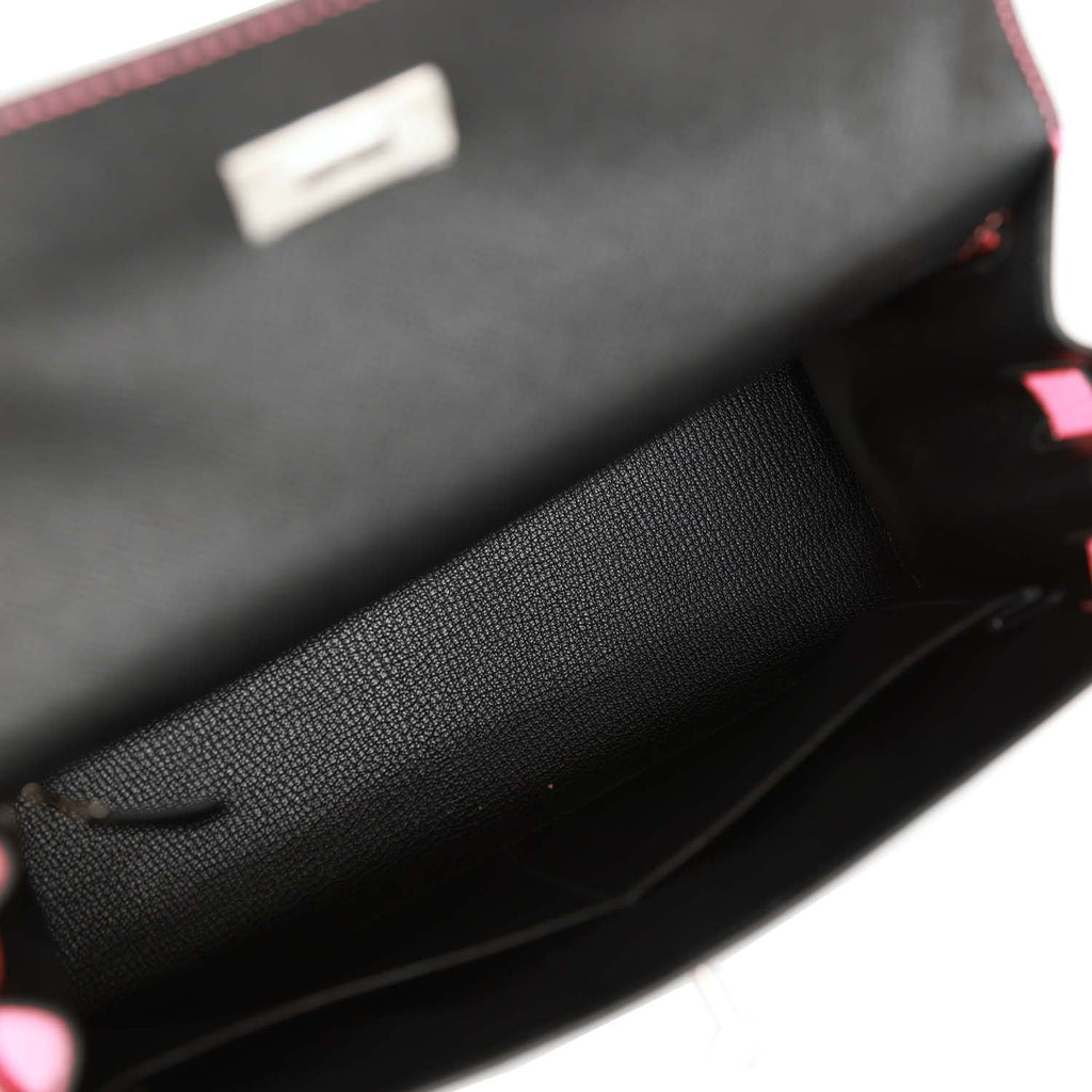 Pre-owned Hermes Special Order (HSS) Kelly Sellier 28 Black and Rose Azalee  Epsom Brushed Palladium Hardware in 2023