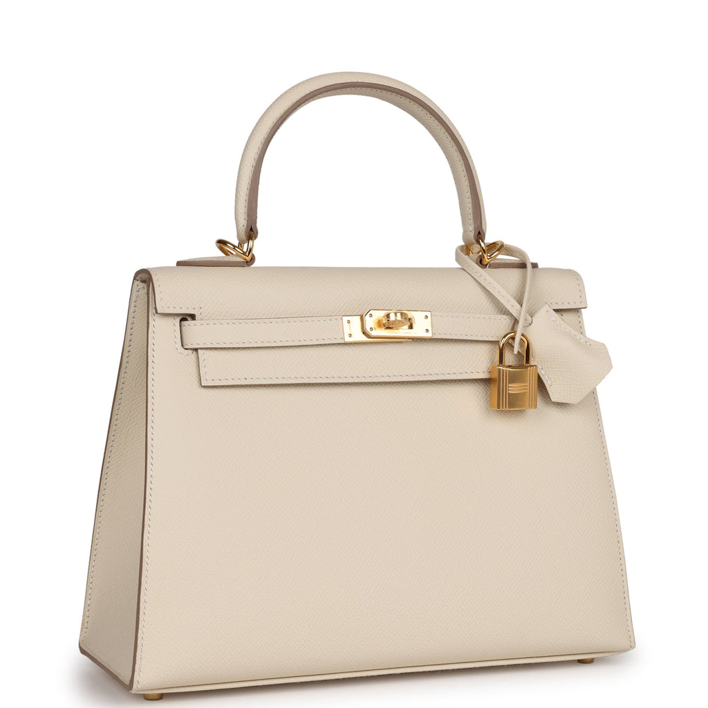 Hermes Kelly 25 Sellier Bag Craie Epsom Leather with Gold Hardware