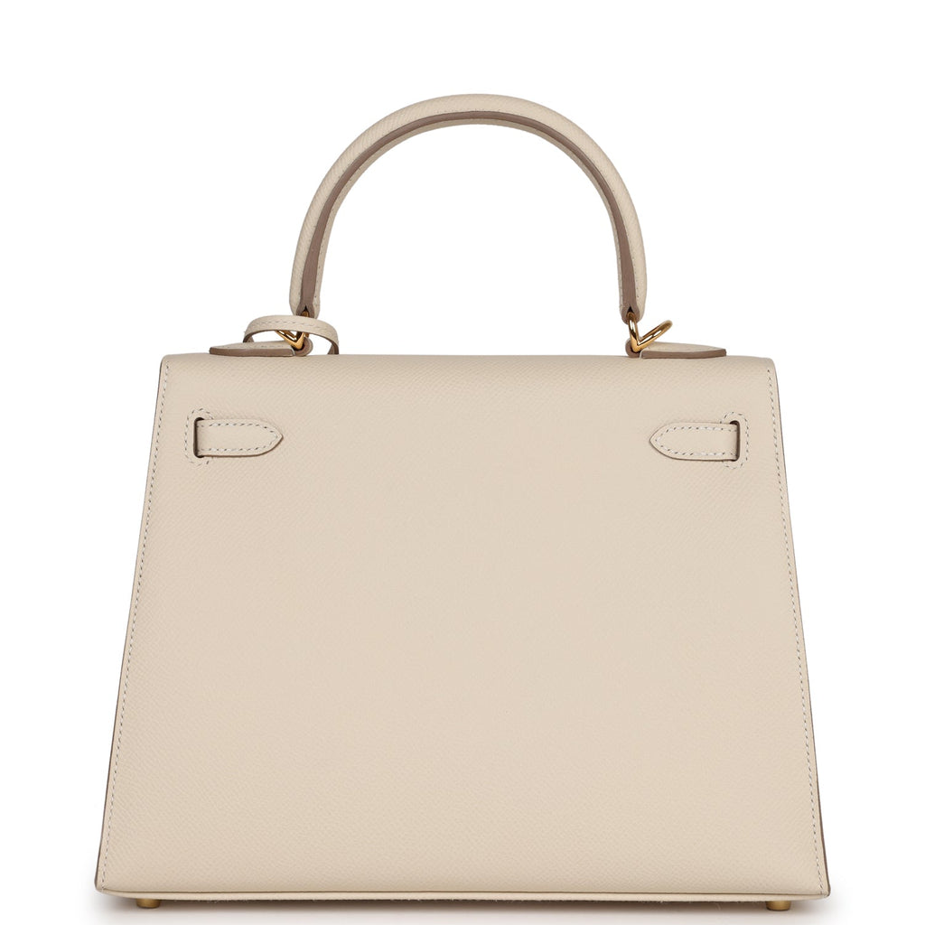 Hermes Kelly 25 Sellier Bag Neutral Craie Epsom Gold Hardware with Twilly  at 1stDibs