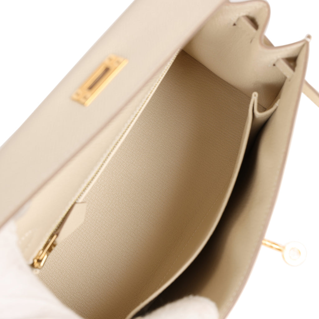 Hermes Kelly 25 Sellier Bag Neutral Craie Epsom Gold Hardware at 1stDibs