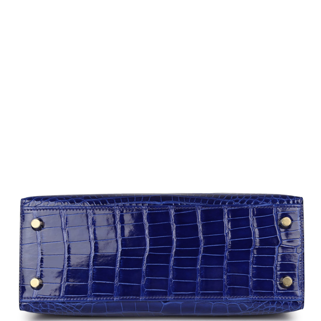 Hermes Kelly 25 Sellier Bleu Saphir Alligator Lisse Shiny Palladium  Hardware #C - Vendome Monte Carlo