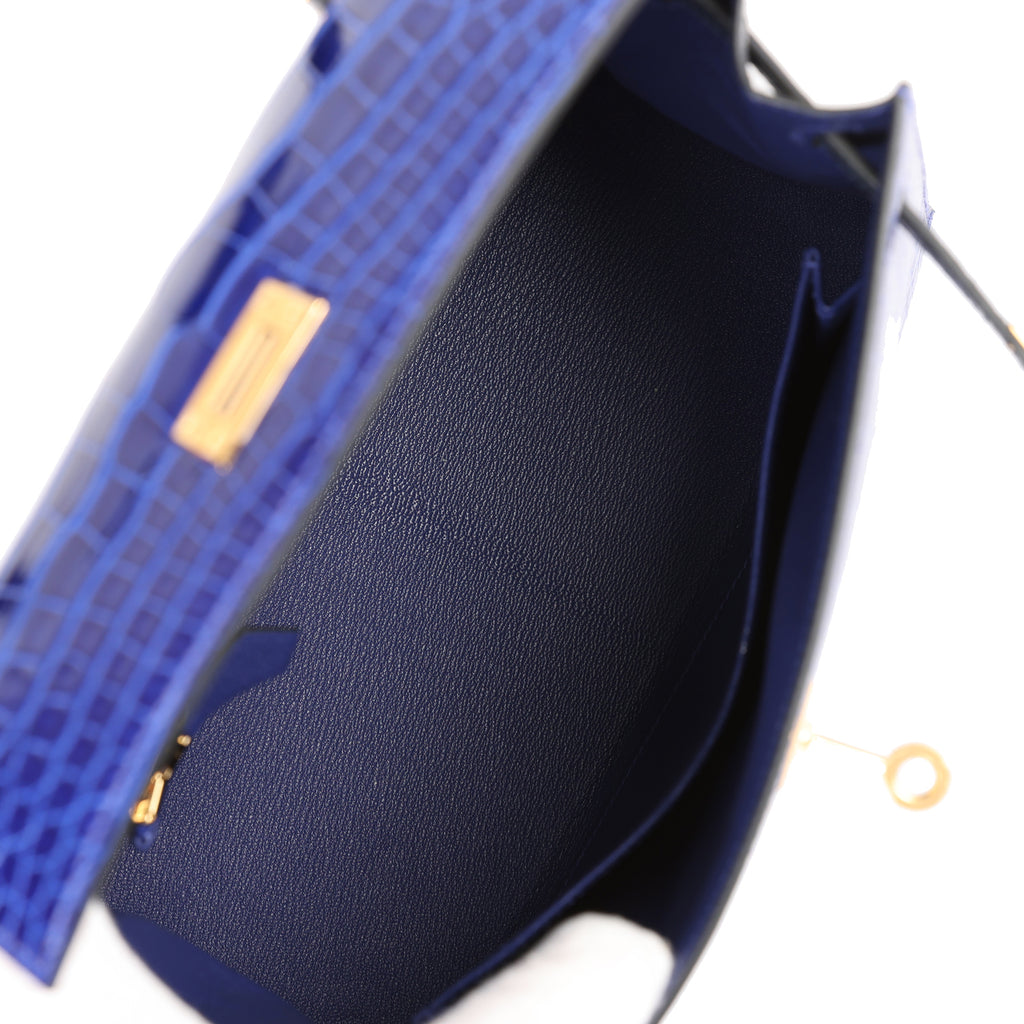Hermes Kelly 25 Sellier Bleu Encre Alligator Lisse Shiny Gold Hardware #D -  Vendome Monte Carlo