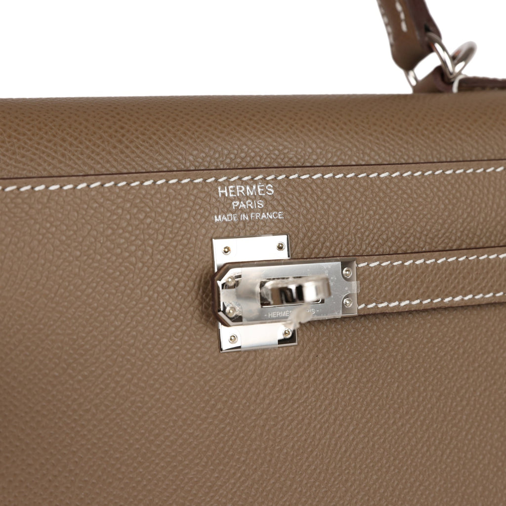 Hermes Personal Kelly bag 25 Sellier Etoupe grey Epsom leather Silver  hardware