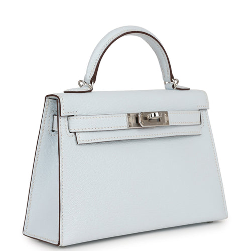Pre-owned Hermes Kelly Sellier 20 Bleu Brume Chevre Palladium Hardware