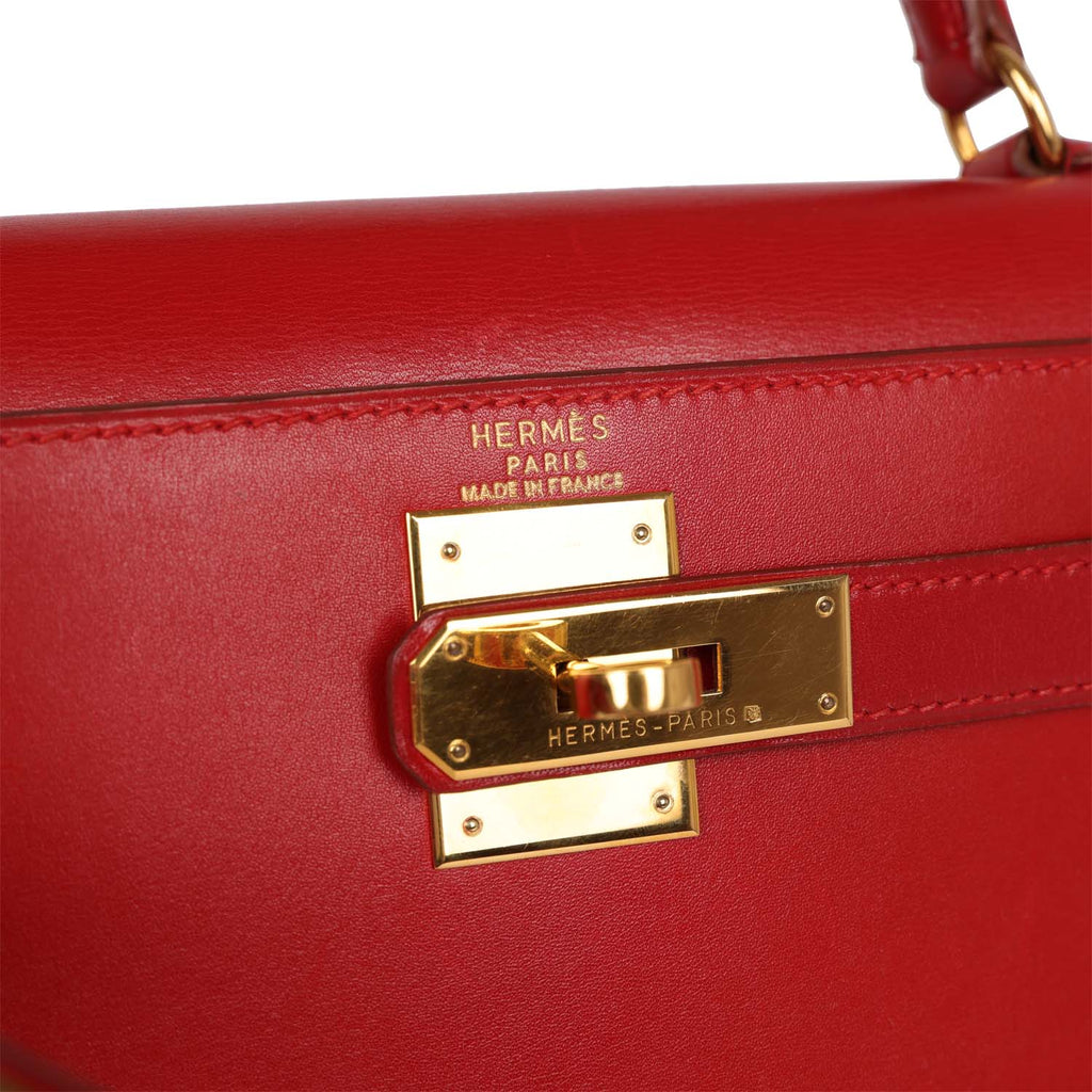 Hermes Kelly Bag Box Leather Gold Hardware In Red