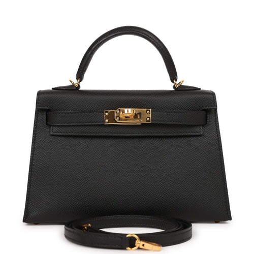 Hermes Kelly Sellier 20 Black Epsom Gold Hardware