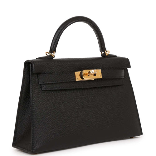 Hermes Kelly Sellier 20 Black Epsom Gold Hardware