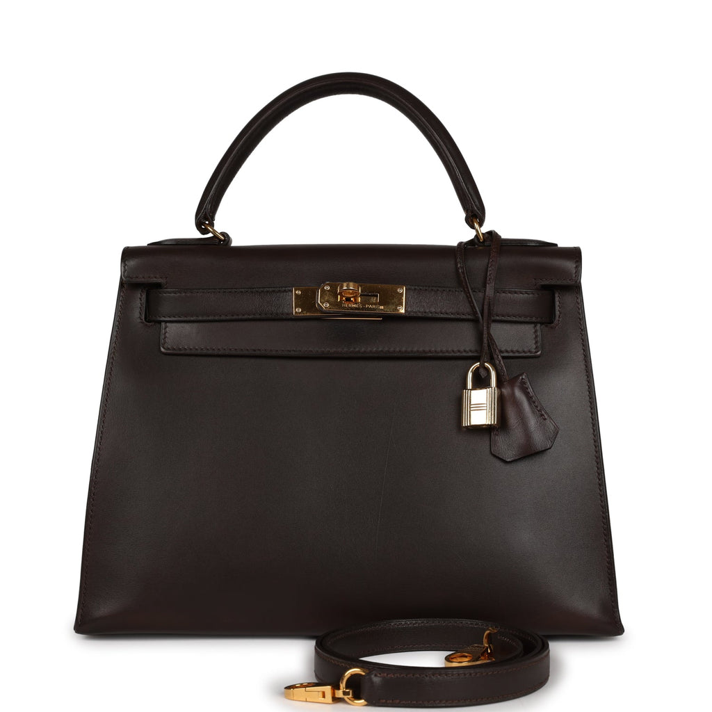 Chocolate Retourne Kelly 28cm in Box Calf Leather with Gold Hardware, 2008, Holiday Handbags & Accessories, 2020