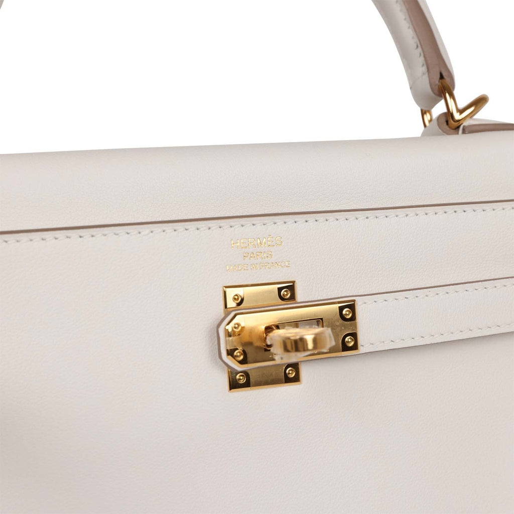 Pre-owned Hermes Kelly Retourne 25 White Swift Gold Hardware