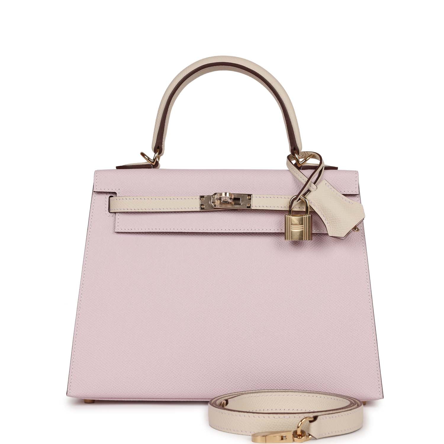 Hermes Special Order (HSS) Kelly Sellier 25 Mauve Pale and Craie Epsom ...