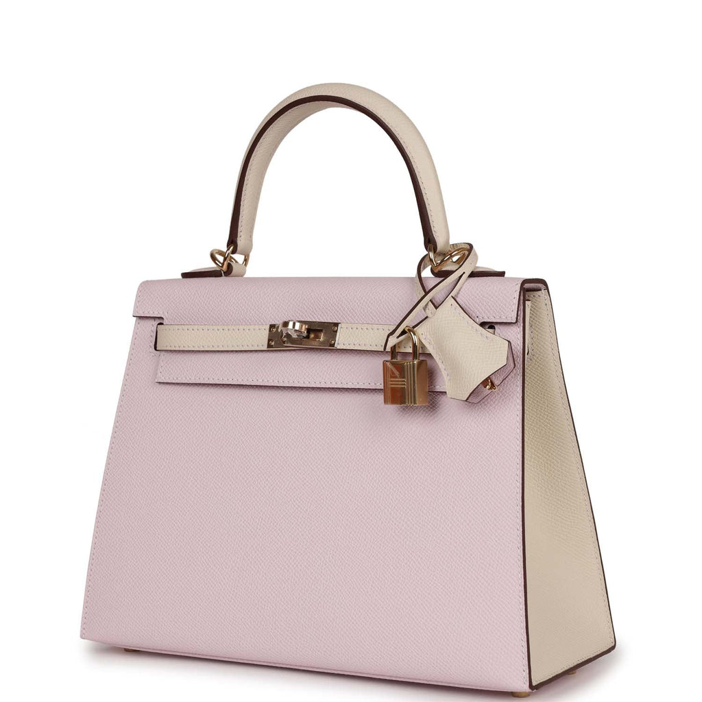 Hermes Special Order (HSS) Kelly Sellier 25 Mauve Pale and Craie Epsom Permabrass Hardware