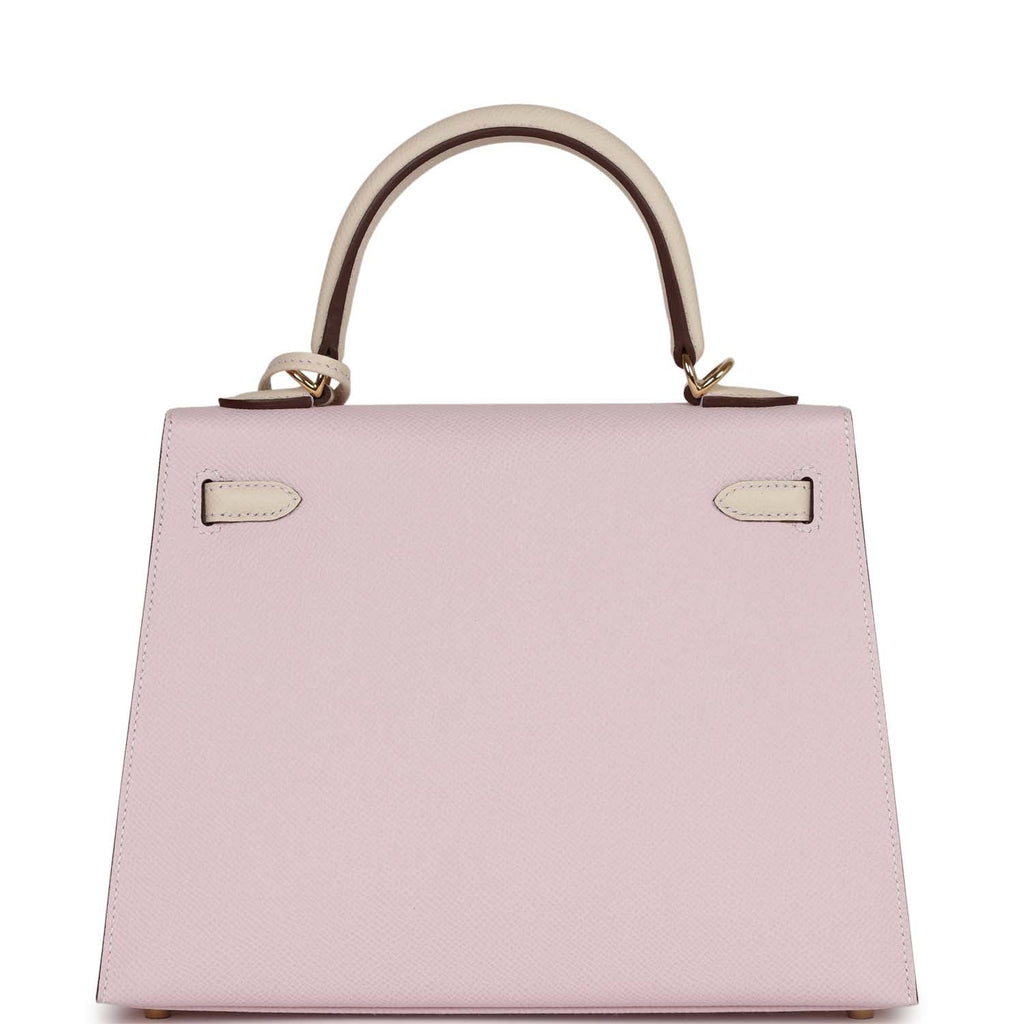 Hermes Special Order (HSS) Kelly Sellier 25 Mauve Pale and Craie Epsom Permabrass Hardware