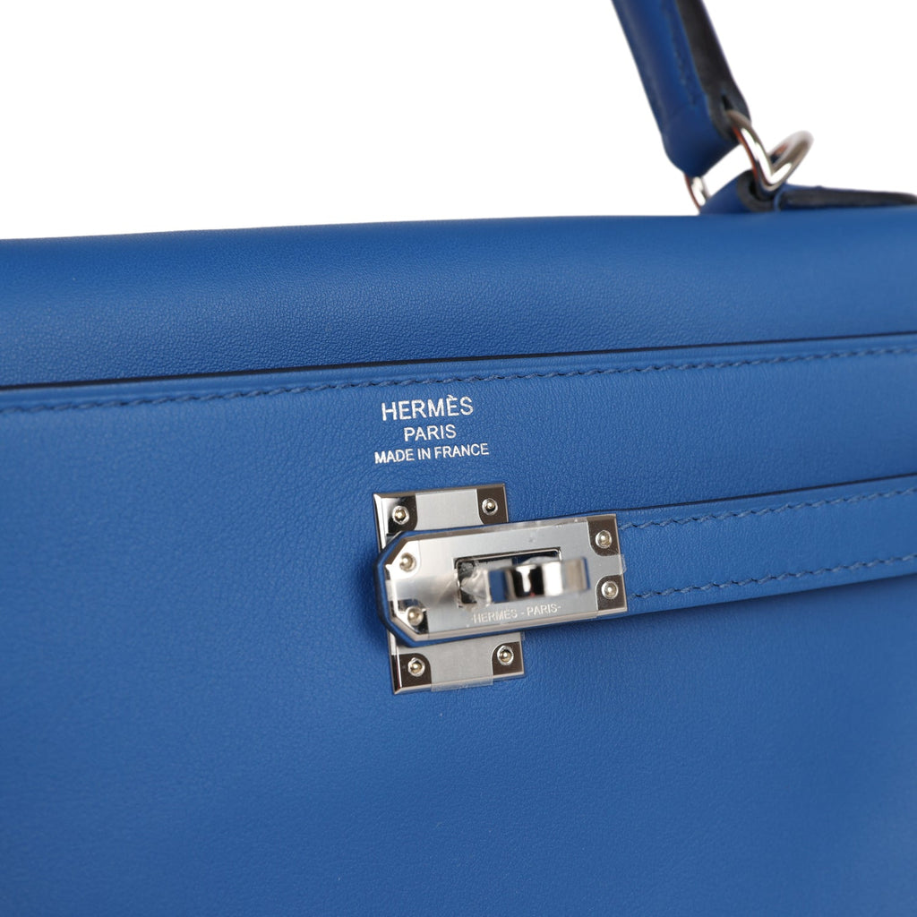 Hermès Kelly 25 Retourne Blue France Swift Leather Palladium Hardware