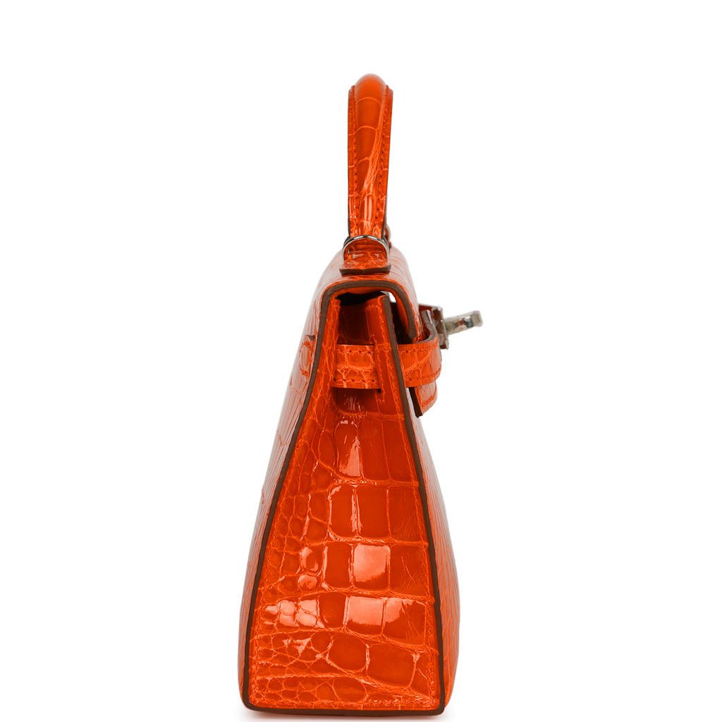 Hermes Kelly Sellier 20 Orange Poppy Shiny Alligator Palladium Hardware