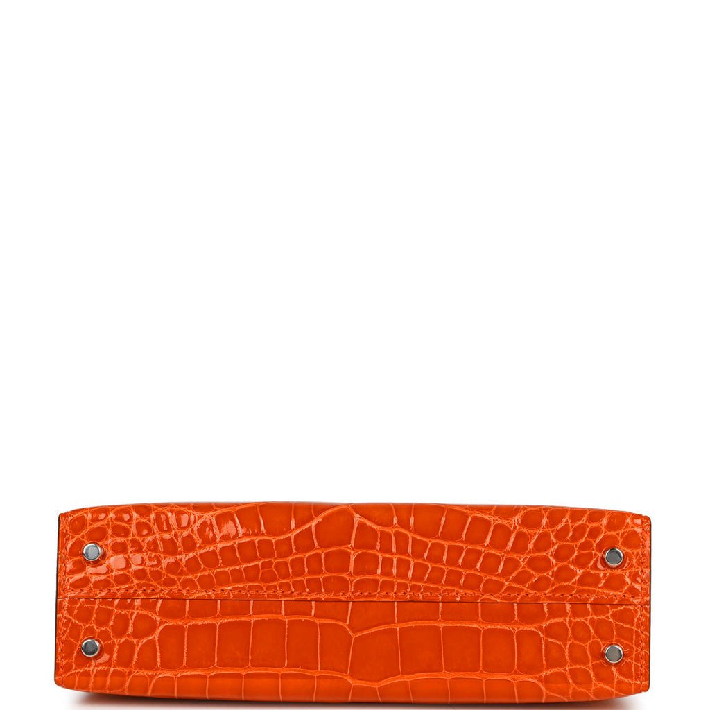 Hermes Birkin 30 Bag Orange Poppy Porosus Crocodile with Gold
