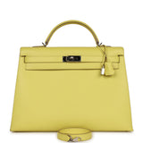 Pre-owned Hermes Kelly Sellier 40 Lime Epsom Palladium Hardware